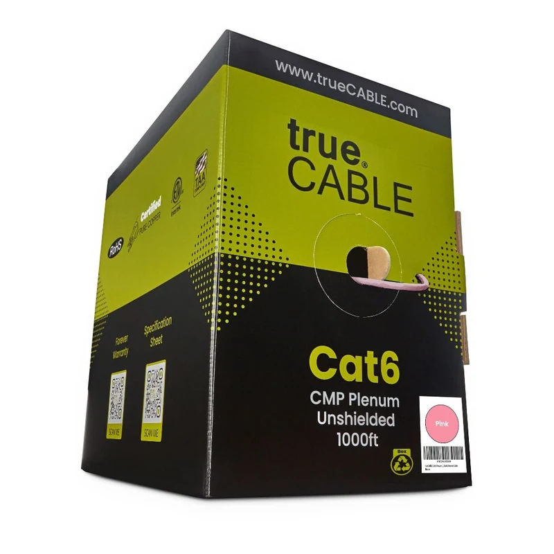 Cat6 Plenum Ethernet Cable · Unshielded — Pink / 1000ft