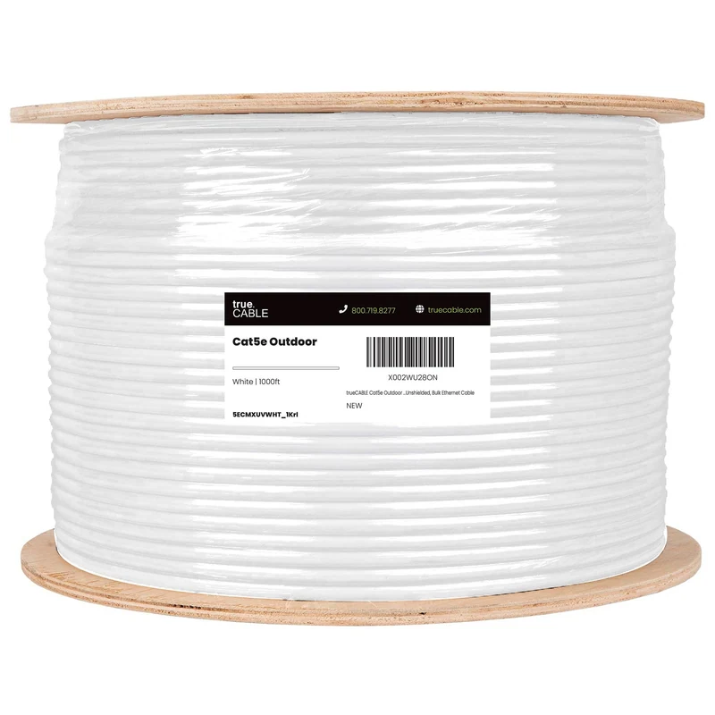 Cat5e Outdoor Ethernet Cable · Unshielded — White / 1000ft