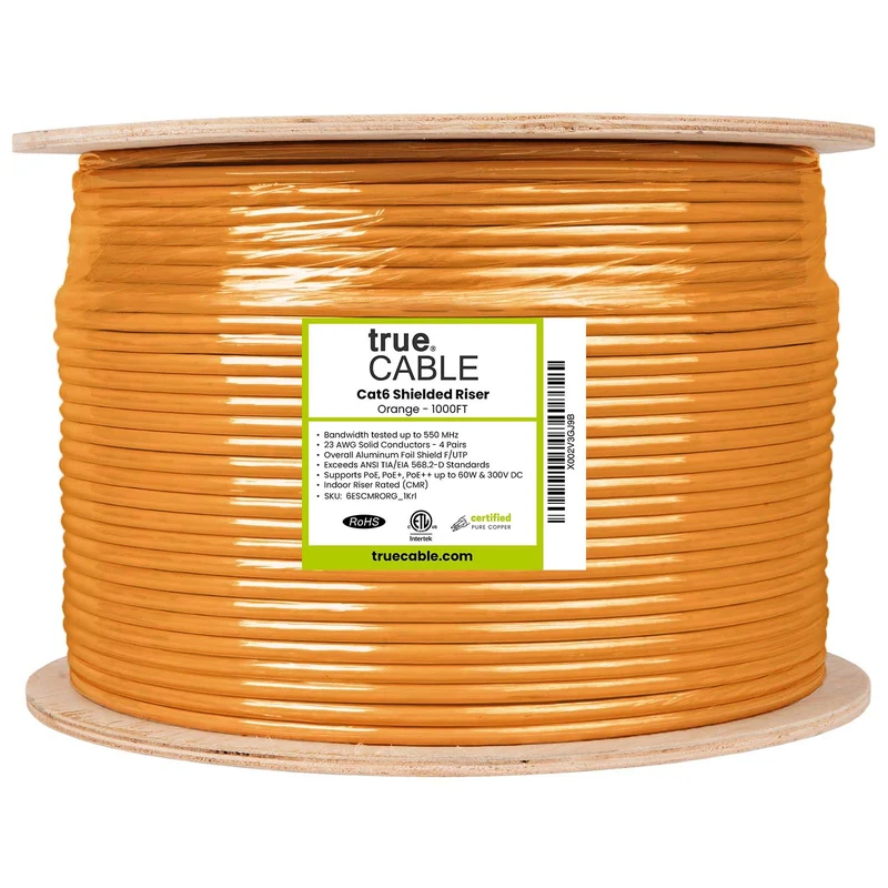 Cat6 Riser Ethernet Cable · Shielded — Orange / 1000ft