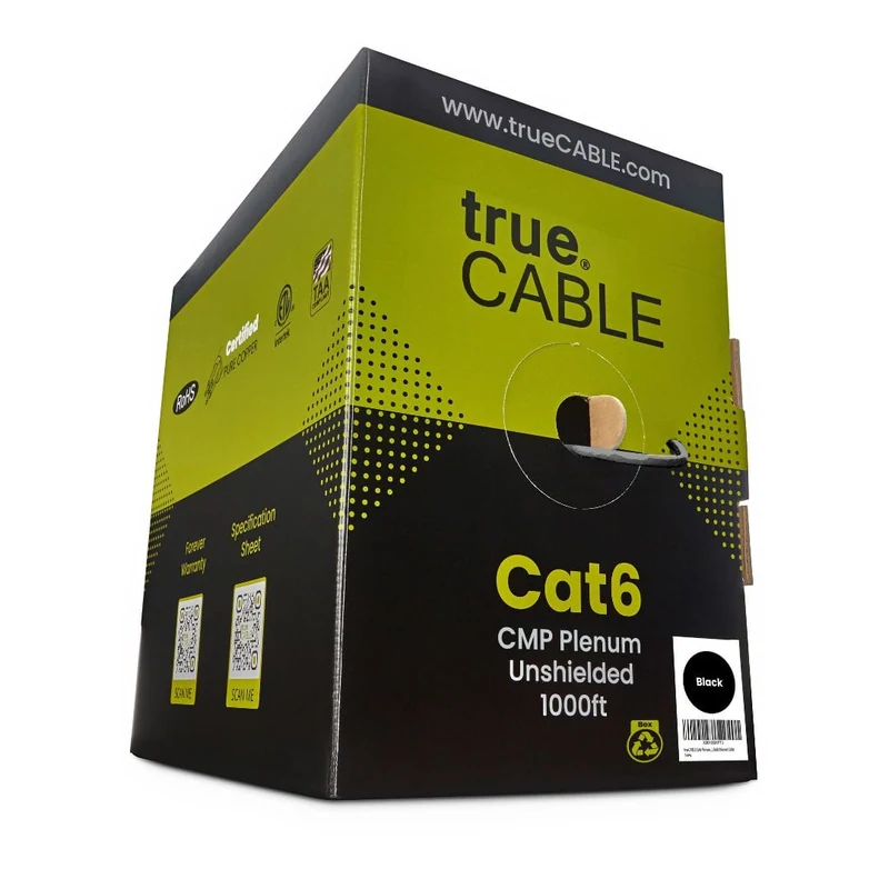Cat6 Plenum Ethernet Cable — Unshielded — Black / 1000ft