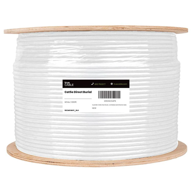 Cat5e Direct Burial Ethernet Cable · Unshielded — White / 1000ft