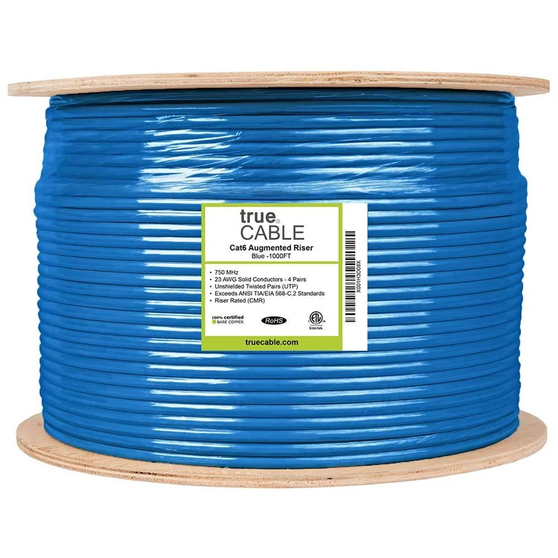 Cat6A Riser Ethernet Cable — Unshielded — Blue / 1000ft