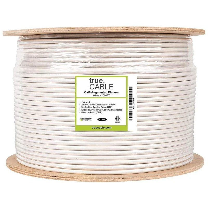 Cat6A Plenum Ethernet Cable — Unshielded — White / 1000ft