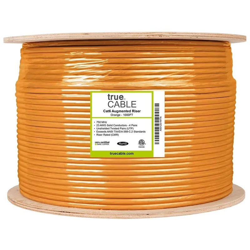 Cat6A Riser Ethernet Cable · Unshielded — Orange / 1000ft