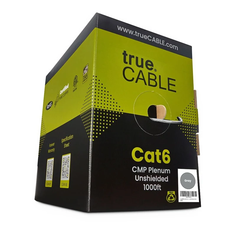 Cat6 Plenum Ethernet Cable · Unshielded — Gray / 1000ft