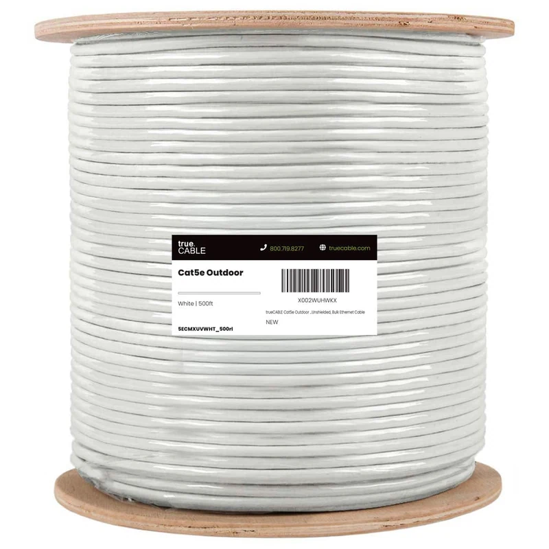 Cat5e Outdoor Ethernet Cable · Unshielded — White / 500ft