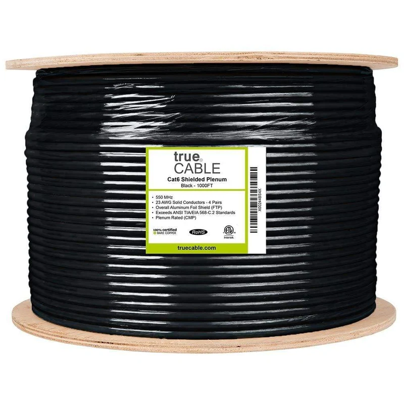 Cat6 Plenum Ethernet Cable · Shielded — Black / 1000ft