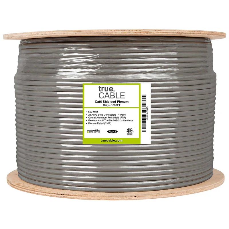 Cat6 Plenum Ethernet Cable · Shielded — Gray / 1000ft