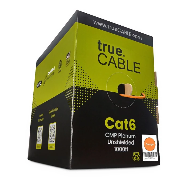 Cat6 Plenum Ethernet Cable · Unshielded — Orange / 1000ft