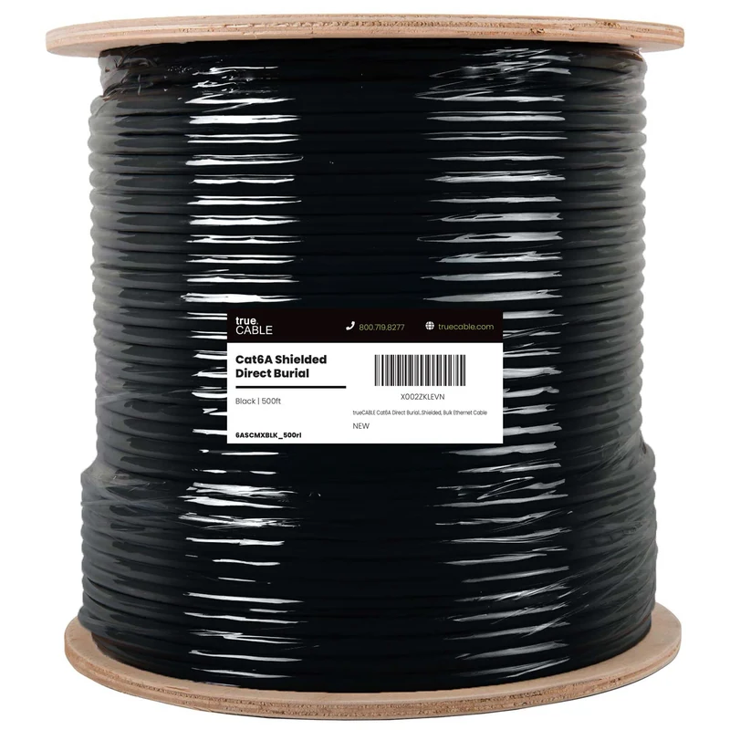 Cat6A Direct Burial Ethernet Cable · Shielded — Black / 500ft