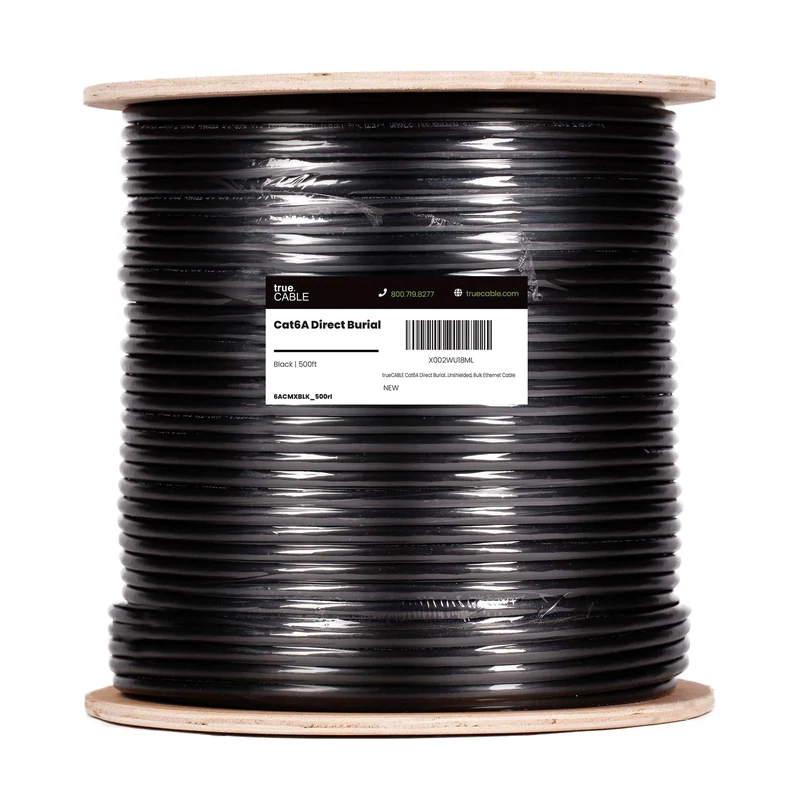 Cat6A Direct Burial Ethernet Cable · Unshielded — Black / 500ft