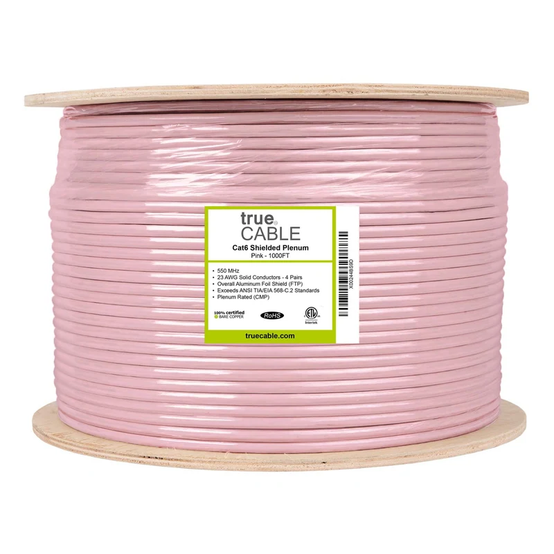 Cat6 Plenum Ethernet Cable · Shielded — Pink / 1000ft