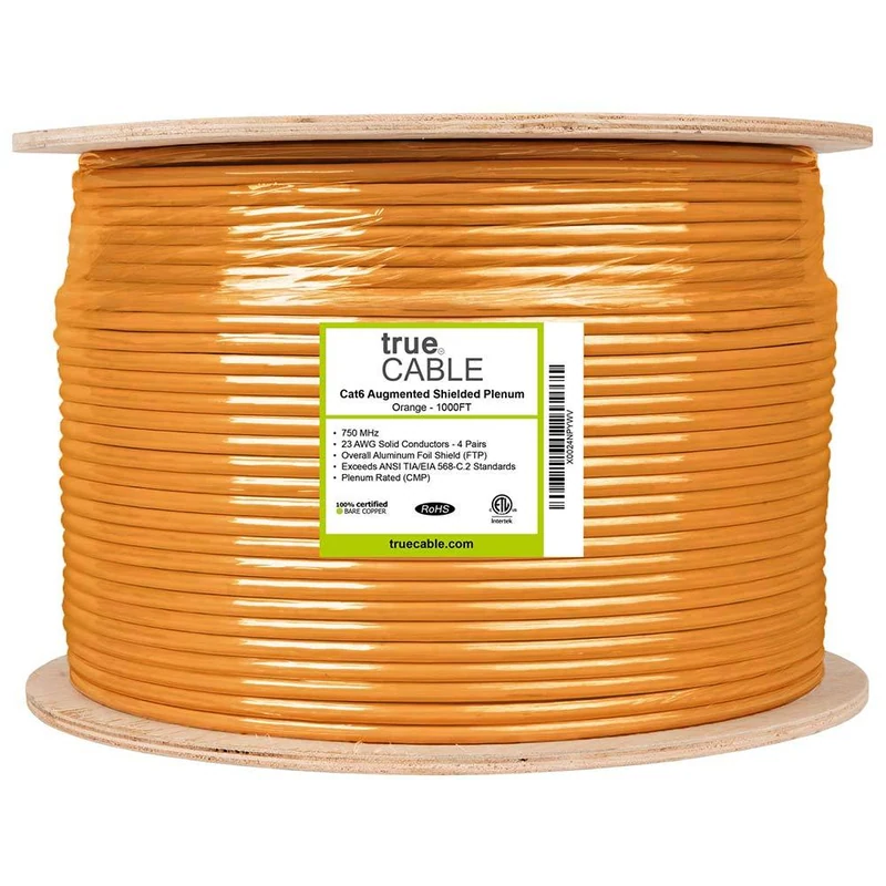 Cat6A Plenum Ethernet Cable · Shielded — Orange / 1000ft