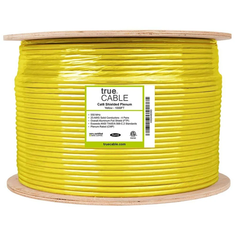 Cat6 Plenum Ethernet Cable · Shielded — Yellow / 1000ft