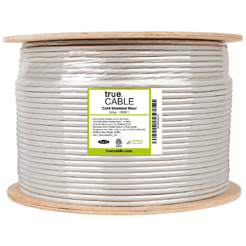 Cat6 Riser Ethernet Cable · Shielded — Gray / 1000ft
