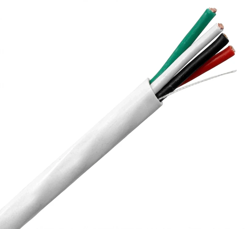 Outdoor Direct Burial Speaker Wire, Audio Cable: 16/4, 14/2, 14/4 Strand OFC CMX, 500' White and Black — 14 AWG/ 4 Conductors / White