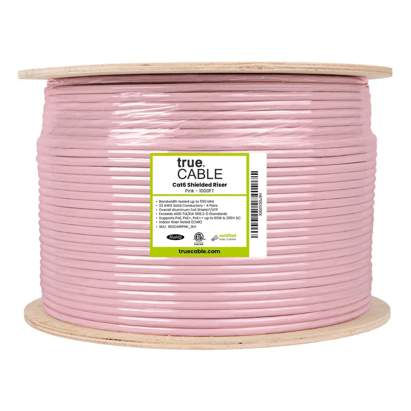 Cat6 Riser Ethernet Cable · Shielded — Pink / 1000ft