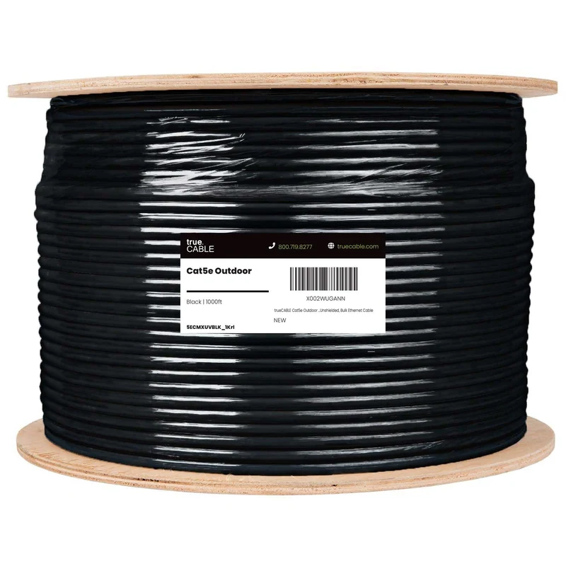 Cat5e Outdoor Ethernet Cable · Unshielded — Black / 1000ft