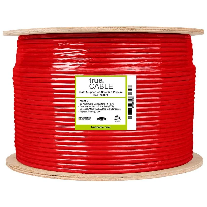 Cat6A Plenum Ethernet Cable · Shielded — Red / 1000ft