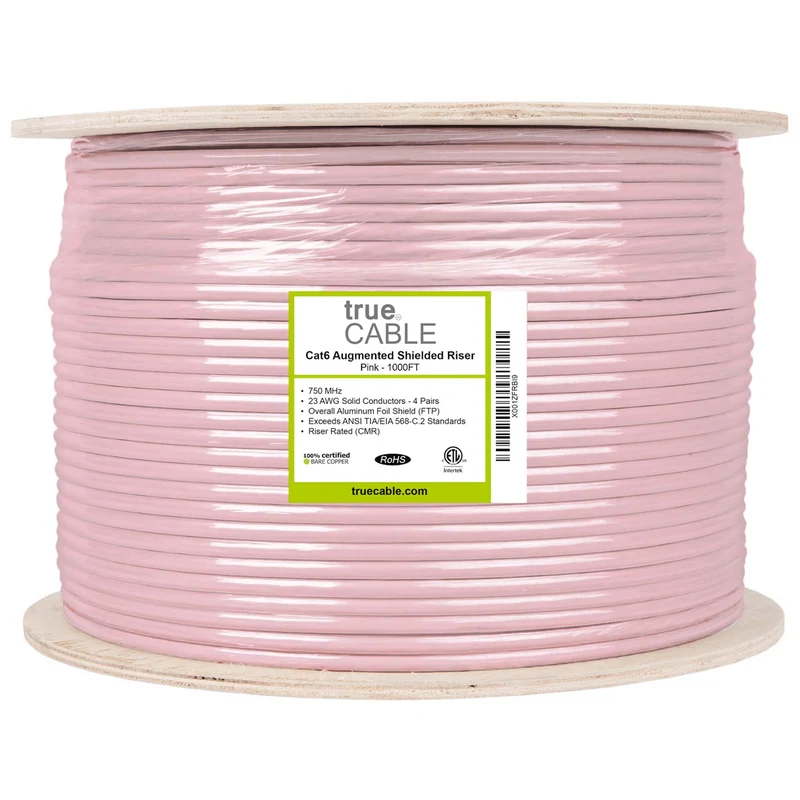 Cat6A Riser Ethernet Cable · Shielded — Pink / 1000ft