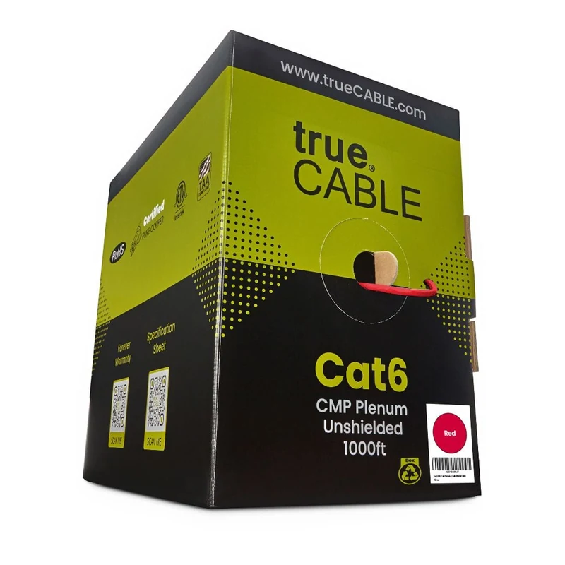 Cat6 Plenum Ethernet Cable · Unshielded — Red / 1000ft