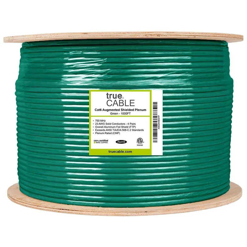 Cat6A Plenum Ethernet Cable · Shielded — Green / 1000ft