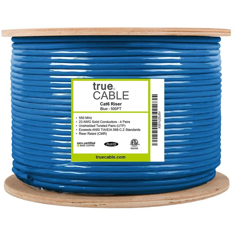 Cat6 Riser Ethernet Cable — Unshielded — Blue / 500ft