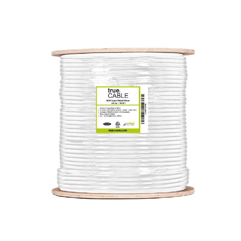 RG6 Quad Shield Riser Coaxial Cable — White / 500ft