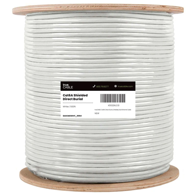 Cat6A Direct Burial Ethernet Cable · Shielded — White / 500ft