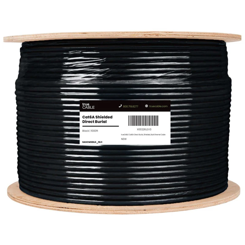 Cat6A Direct Burial Ethernet Cable · Shielded — Black / 1000ft