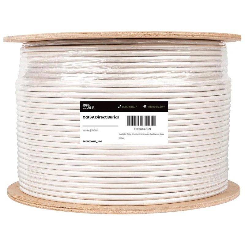 Cat6A Direct Burial Ethernet Cable · Unshielded — White / 1000ft