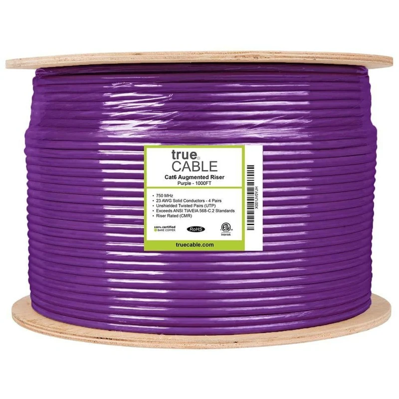 Cat6A Riser Ethernet Cable · Unshielded — Purple / 1000ft