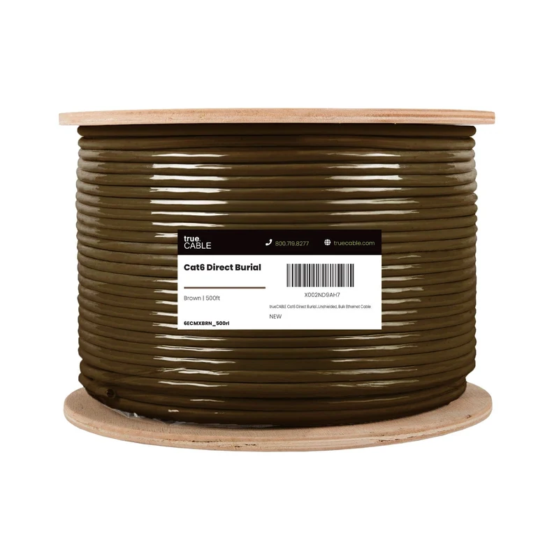 Cat6 Direct Burial Ethernet Cable · Unshielded — Brown / 500ft