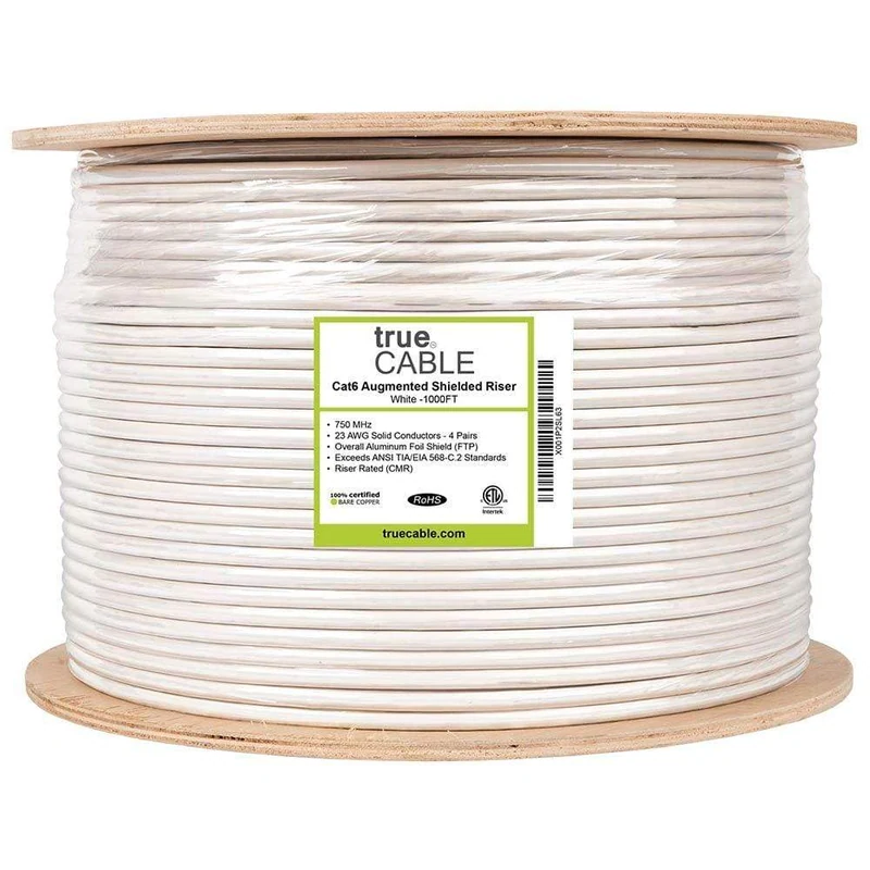 Cat6A Riser Ethernet Cable · Shielded — White / 1000ft