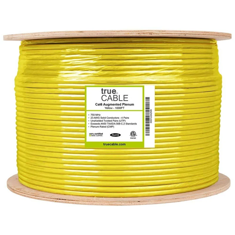 Cat6A Plenum Ethernet Cable · Unshielded — Yellow / 1000ft