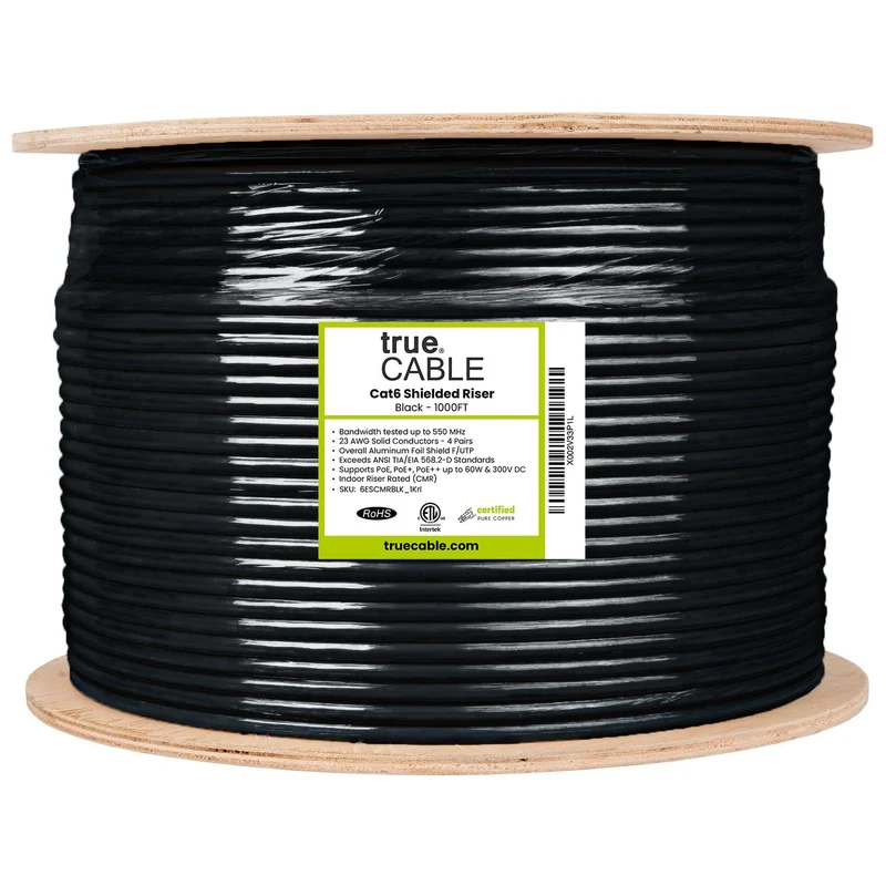 Cat6 Riser Ethernet Cable · Shielded — Black / 1000ft