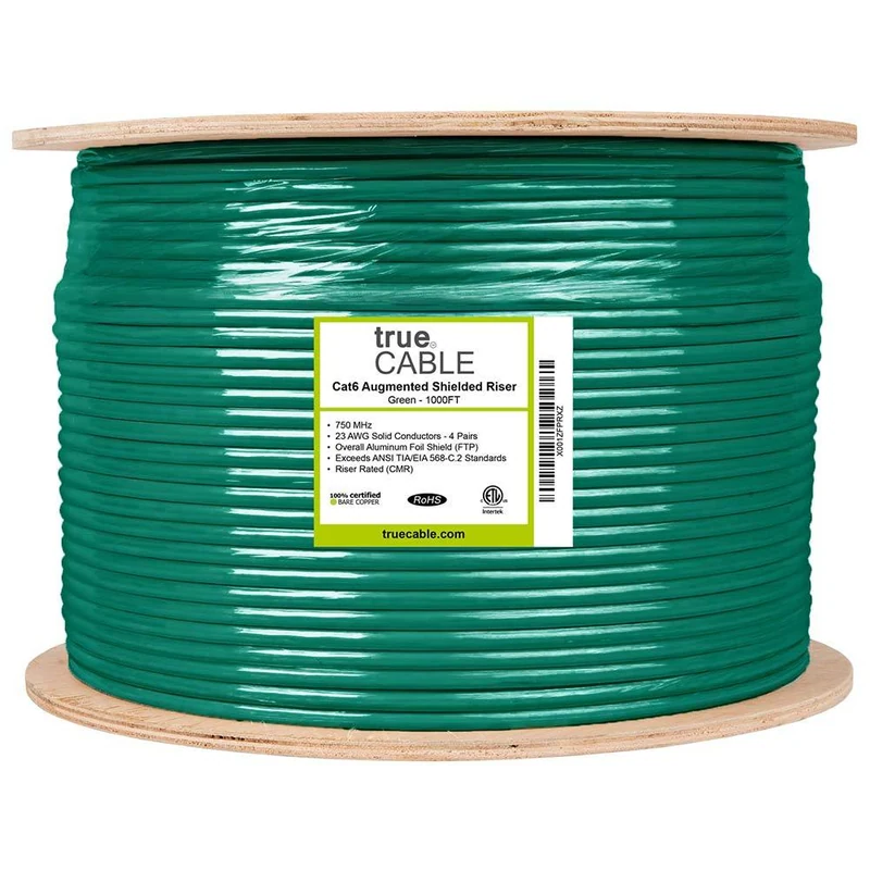 Cat6A Riser Ethernet Cable · Shielded — Green / 1000ft