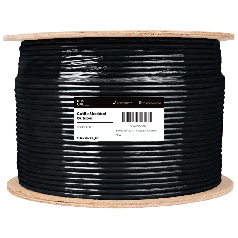 Cat5e Outdoor Ethernet Cable · Shielded — Black / 1000ft