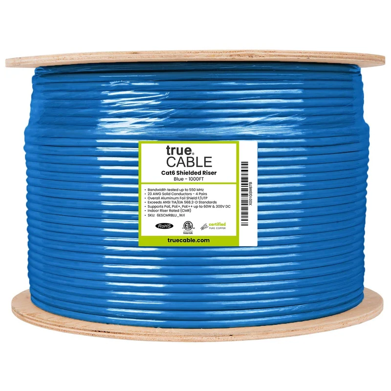 Cat6 Riser Ethernet Cable · Shielded — Blue / 1000ft