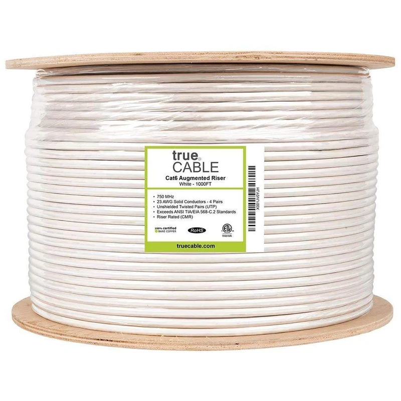 Cat6A Riser Ethernet Cable — Unshielded — White / 1000ft