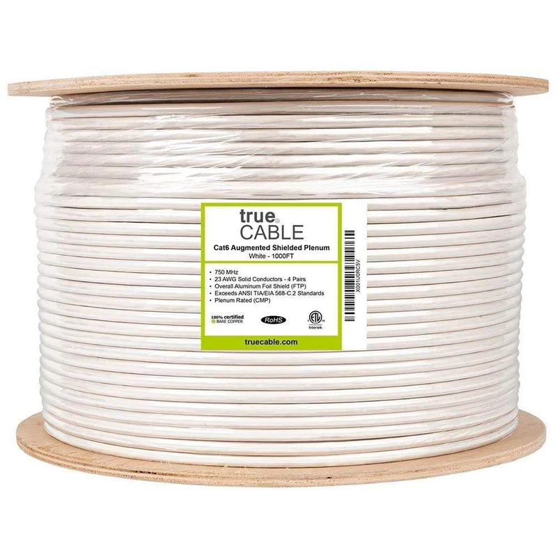Cat6A Plenum Ethernet Cable · Shielded — White / 1000ft