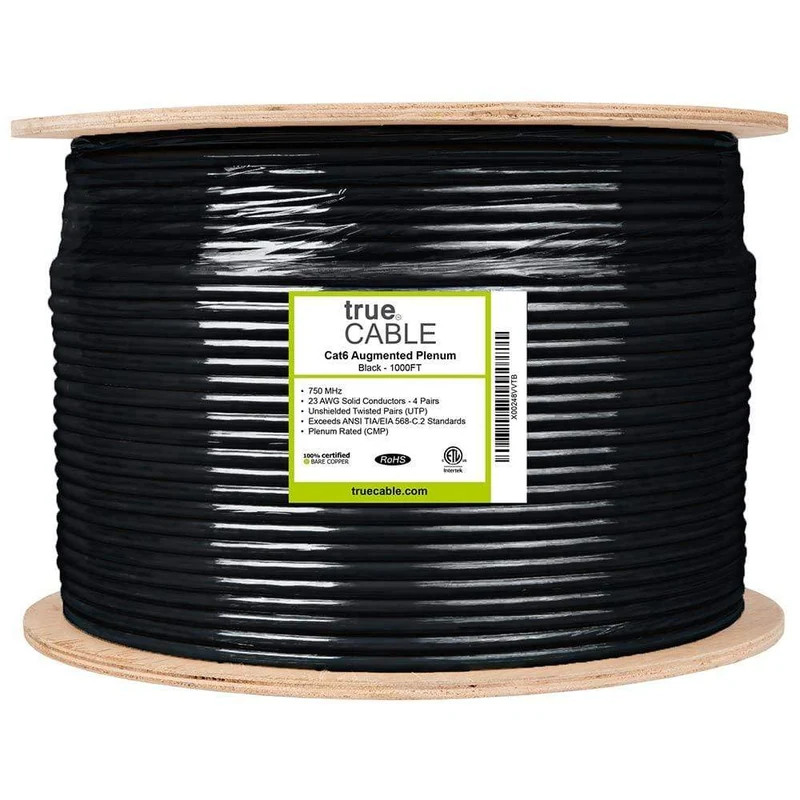 Cat6A Plenum Ethernet Cable — Unshielded — Black / 1000ft