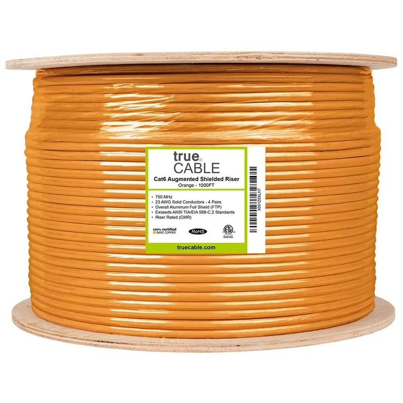 Cat6A Riser Ethernet Cable · Shielded — Orange / 1000ft