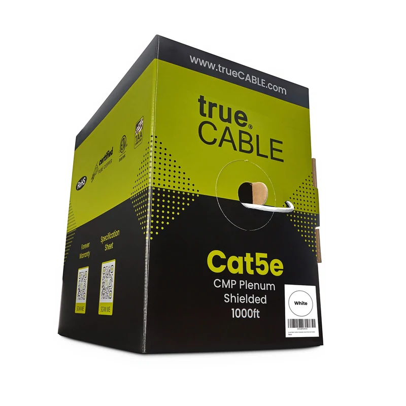 Cat5e Plenum Ethernet Cable · Shielded — White / 1000ft