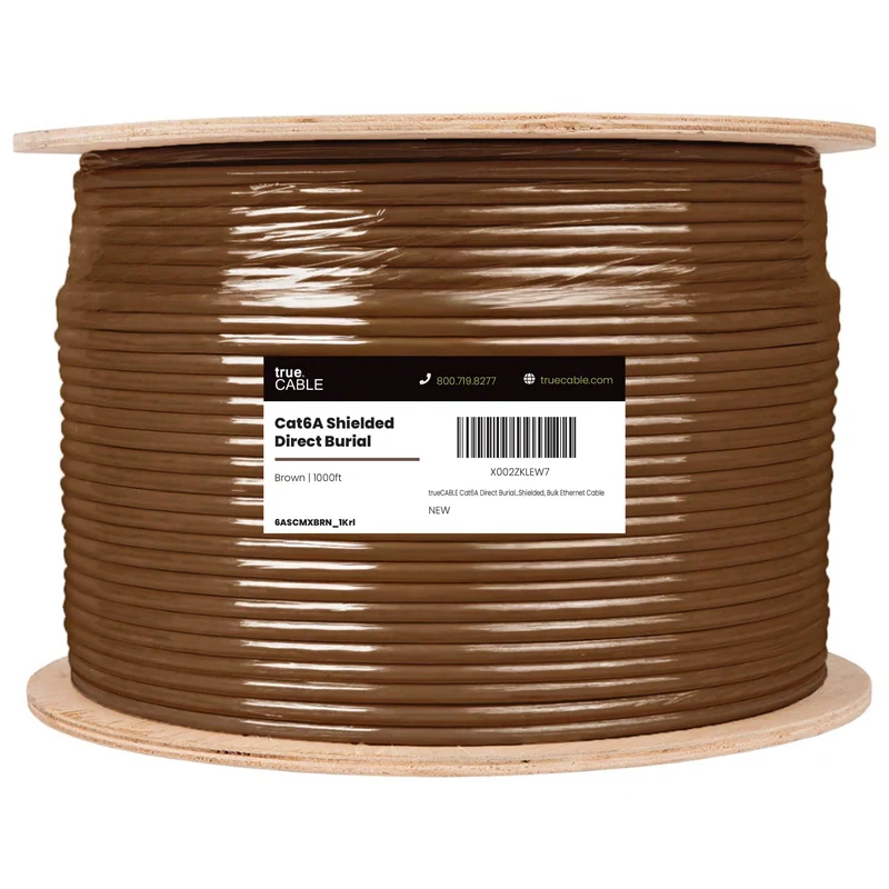 Cat6A Direct Burial Ethernet Cable · Shielded — Brown / 1000ft