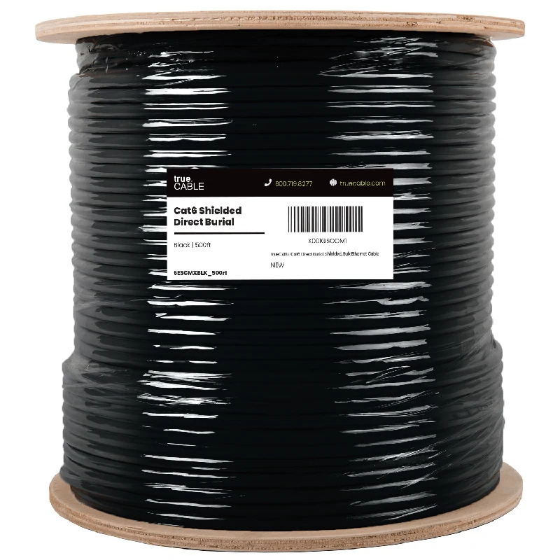 Cat6 Direct Burial Ethernet Cable · Shielded — Black / 500ft