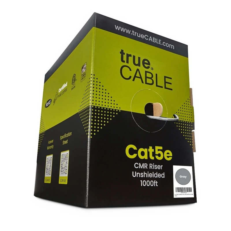 Cat5e Riser Ethernet Cable · Unshielded — Gray / 1000ft