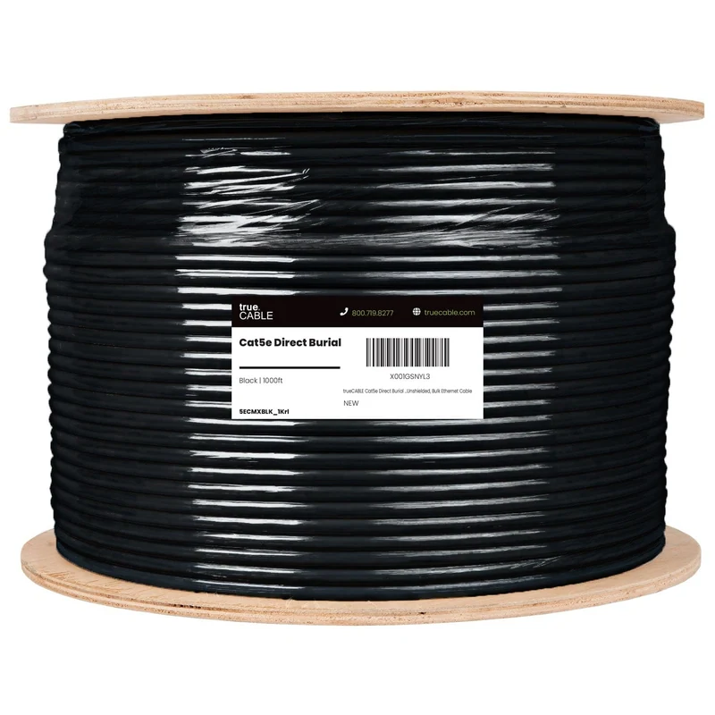 Cat5e Direct Burial Ethernet Cable · Unshielded — Black / 1000ft