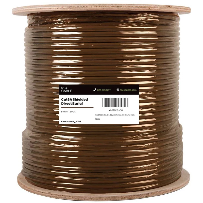Cat6A Direct Burial Ethernet Cable · Shielded — Brown / 500ft