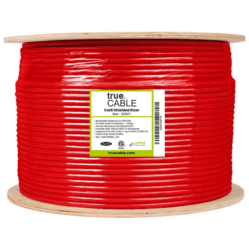 Cat6 Riser Ethernet Cable · Shielded — Red / 1000ft